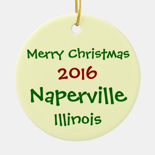 NIEUWE ILLINOIS CHRISTMAS-ORNAMENT VAN NAPERVILLE  KERAMISCH ORNAMENT (Voorkant)