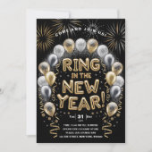Nieuwe Jaar Gouden Ballon Feest Uitnodiging (Voorkant)