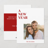 nieuwe jaar kaart eenvoudig elegant foto rood en w (Voorkant / Achterkant)