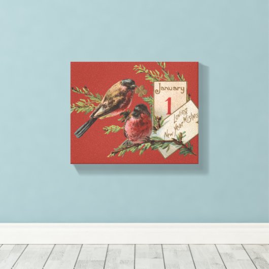 nieuwe jaarvogels canvas afdruk (Insitu (Houten vloer))