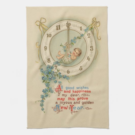 nieuwe jaren Baby klok Theedoek (Verticaal)