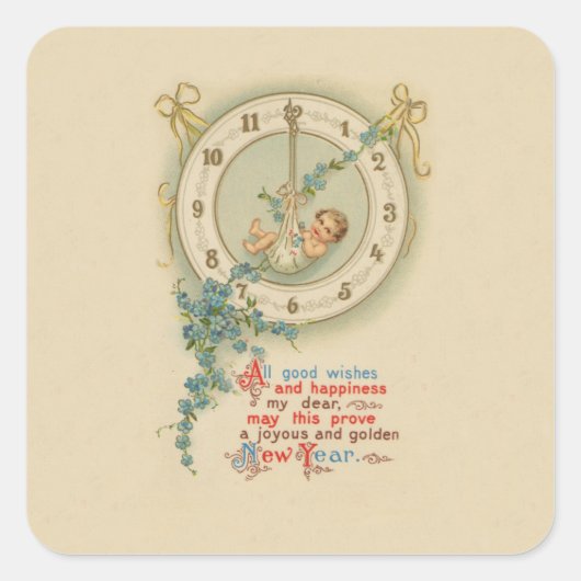  nieuwe jaren Baby klok Vierkante Sticker (Voorkant)