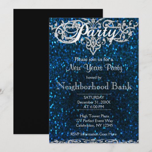 Nieuwe jaren | Blauw en zilver Kaart (Voorkant / Achterkant)