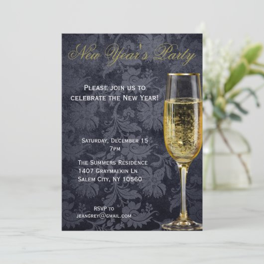 Nieuwe jaren Champagne Elegant Black Party Kaart (Staand voorkant)