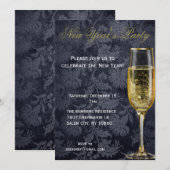 Nieuwe jaren Champagne Elegant Black Party Kaart (Voorkant / Achterkant)