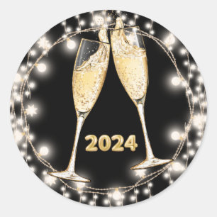 Nieuwe Jaren Champagne Glanzend Koord Lichten Ronde Sticker