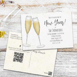 Nieuwe jaren Champagne QR Code Social Media Briefkaart
