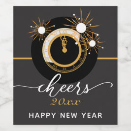 Nieuwe jaren Eve CHEERS Black & Gold Clock Wijn Etiket