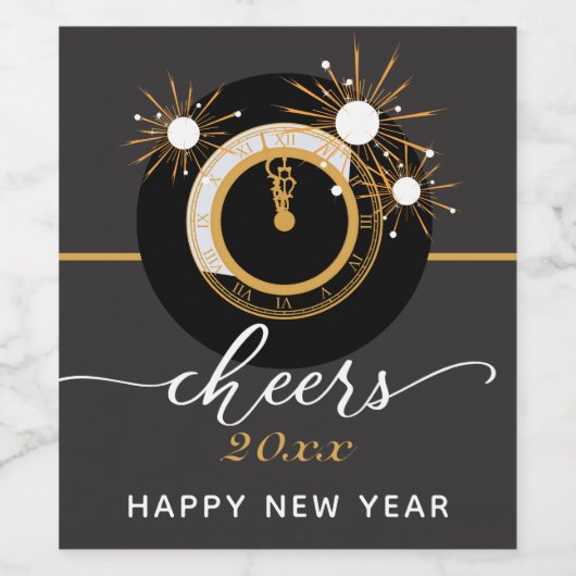 Nieuwe jaren Eve CHEERS Black & Gold Clock Wijn Etiket (Enkel label)