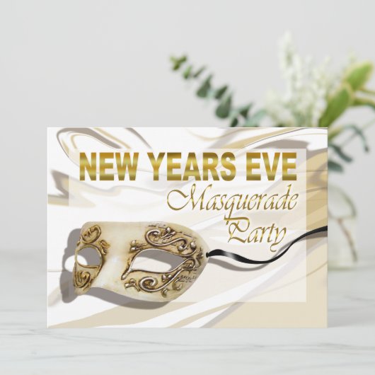 Nieuwe jaren Eve Masquerade Party Uitnodiging (Staand voorkant)