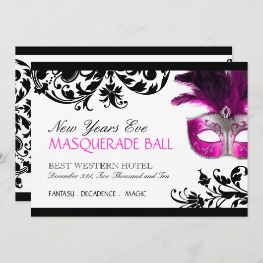 Nieuwe jaren Eve Masquerade Uitnodiging (Voorkant / Achterkant)