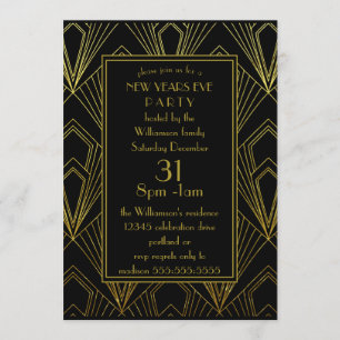 Nieuwe jaren 'Eve Party Black and Gold Art Deco' Kaart