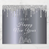 Nieuwe jaren Eve party zilveren glitter drip bomen Sparkling Wijnetiket (Enkel label)