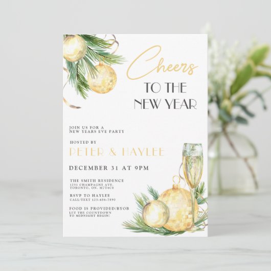 Nieuwe jaren Eve White en Gold Party nodiging uit Kaart (Staand voorkant)