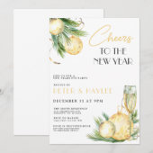 Nieuwe jaren Eve White en Gold Party nodiging uit Kaart (Voorkant / Achterkant)