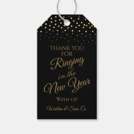 Nieuwe jaren feest zwart en gouden glitter bedankt cadeaulabel
