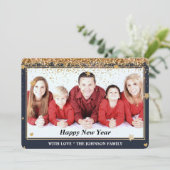 Nieuwe jaren Gold Glitter Lijst Foto Feestdagenkaart (Staand voorkant)