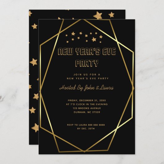 Nieuwe jaren in het zwart en goud aankondiging (Voorkant / Achterkant)