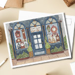 Nieuwe jaren  klokwinkelWaterverf Briefkaart<br><div class="desc">Stuur iemand die je mist een speciale notitie met deze kaart met een originele waterverf van een oude, oude klokwinkel. De klokken van de teller, die met Nieuwe Jaren in mening worden gecreeerd, kenmerkt venstervertoningen van diverse antiek en klokken. Een rustige scène, deze kleine winterwinkel is gesloten voor de feestdagen,...</div>