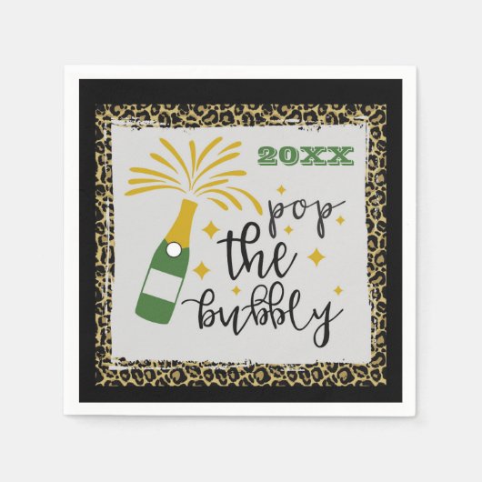 Nieuwe jaren Pop van de bubbelchampagne Servet (Voorkant)