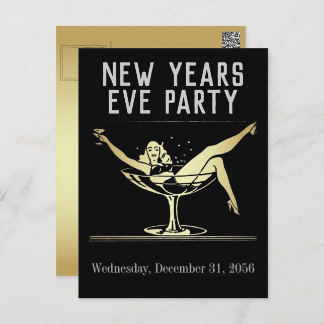 Nieuwe jaren Uitnodiging van Eve Partij (Voorkant / Achterkant)