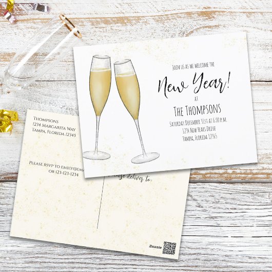 Nieuwe jaren Waterverf Champagne Bubble Briefkaart