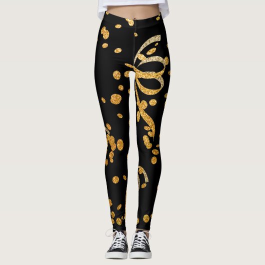 Nieuwe jaren zwarte goudglitter-Confetti op jaarba Leggings (Voorkant)