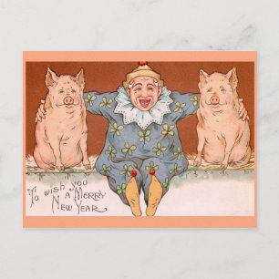 NIEUWE JARENClowns, varkens en gelukssymbolen Briefkaart