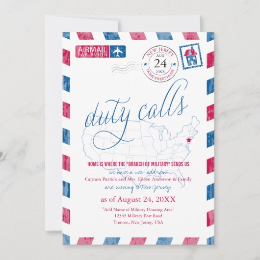 Nieuwe Jersajkaart USA Luchtpost Militaire verhuiz Aankondiging (Voorkant)