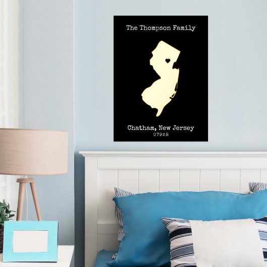 Nieuwe Jersey Map - Aangepaste naam Folie Afdrukken (Insitu (Slaapkamer))