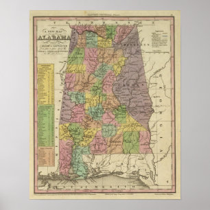 Nieuwe kaart van Alabama Poster