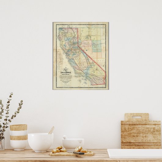 Nieuwe kaart van de staat Californië Poster (Keuken)