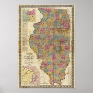 Nieuwe kaart van de staat Illinois 2 Poster
