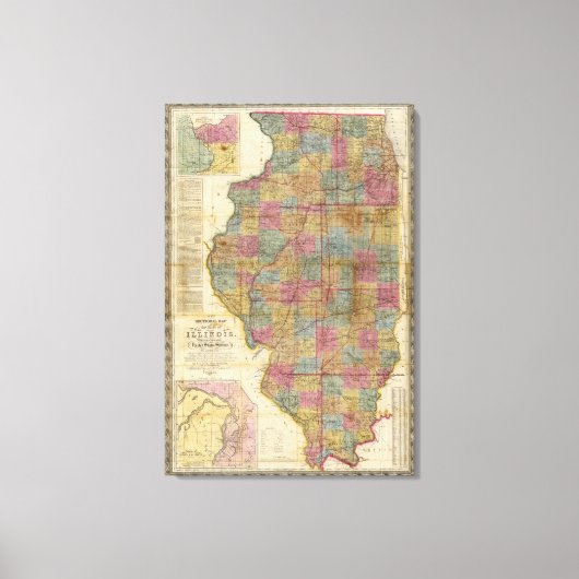 Nieuwe kaart van de staat Illinois Canvas Afdruk (Voorkant)