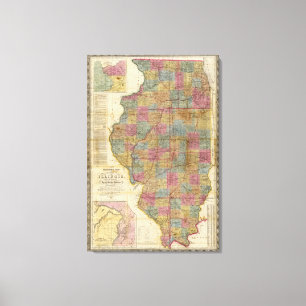 Nieuwe kaart van de staat Illinois Canvas Afdruk