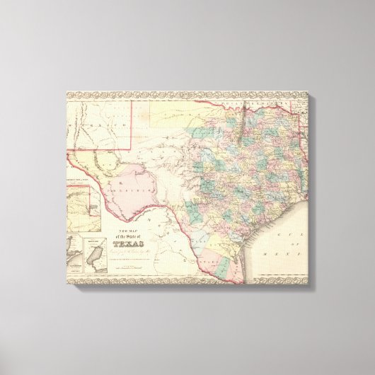 Nieuwe kaart van de staat Texas Canvas Afdruk (Voorkant)