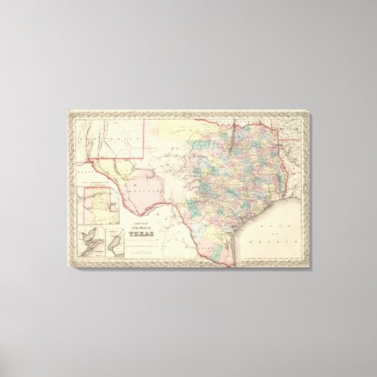 Nieuwe kaart van de staat Texas Canvas Afdruk (Voorkant)