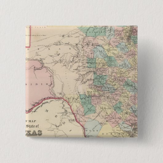 Nieuwe kaart van de staat Texas Vierkante Button 5,1 Cm (Voorkant)