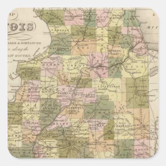 Nieuwe kaart van Illinois 2 Vierkante Sticker (Voorkant)