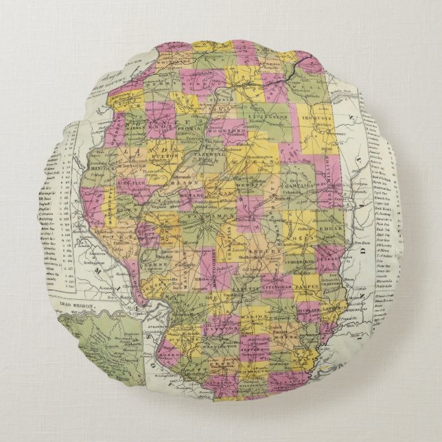 Nieuwe kaart van Illinois Rond Kussen (Voorkant)