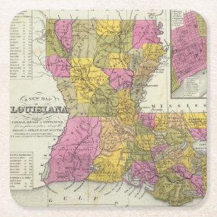 nieuwe kaart van Louisiana 3 Kartonnen Onderzetters