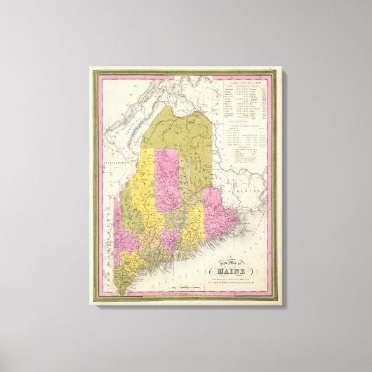 Nieuwe kaart van Maine 2 Canvas Afdruk (Voorkant)