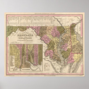 Nieuwe kaart van Maryland en Delaware Poster