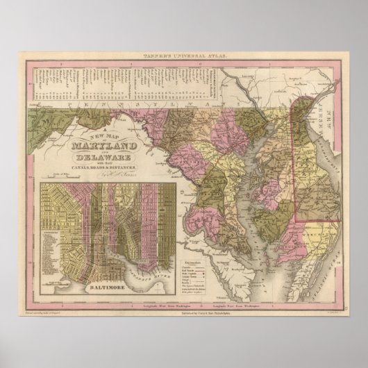 Nieuwe kaart van Maryland en Delaware Poster (Voorkant)