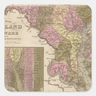 Nieuwe kaart van Maryland en Delaware Vierkante Sticker
