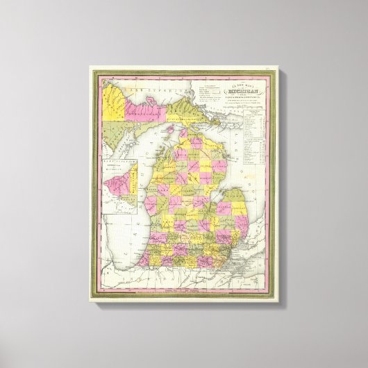 Nieuwe kaart van Michigan 2 Canvas Afdruk (Voorkant)