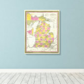 Nieuwe kaart van Michigan 2 Canvas Afdruk (Insitu (Houten vloer))