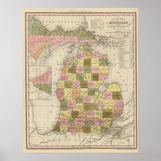 Nieuwe kaart van Michigan Poster (Voorkant)