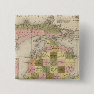 Nieuwe kaart van Michigan Vierkante Button 5,1 Cm