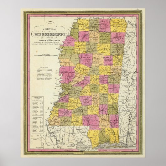 Nieuwe kaart van Mississippi Poster (Voorkant)